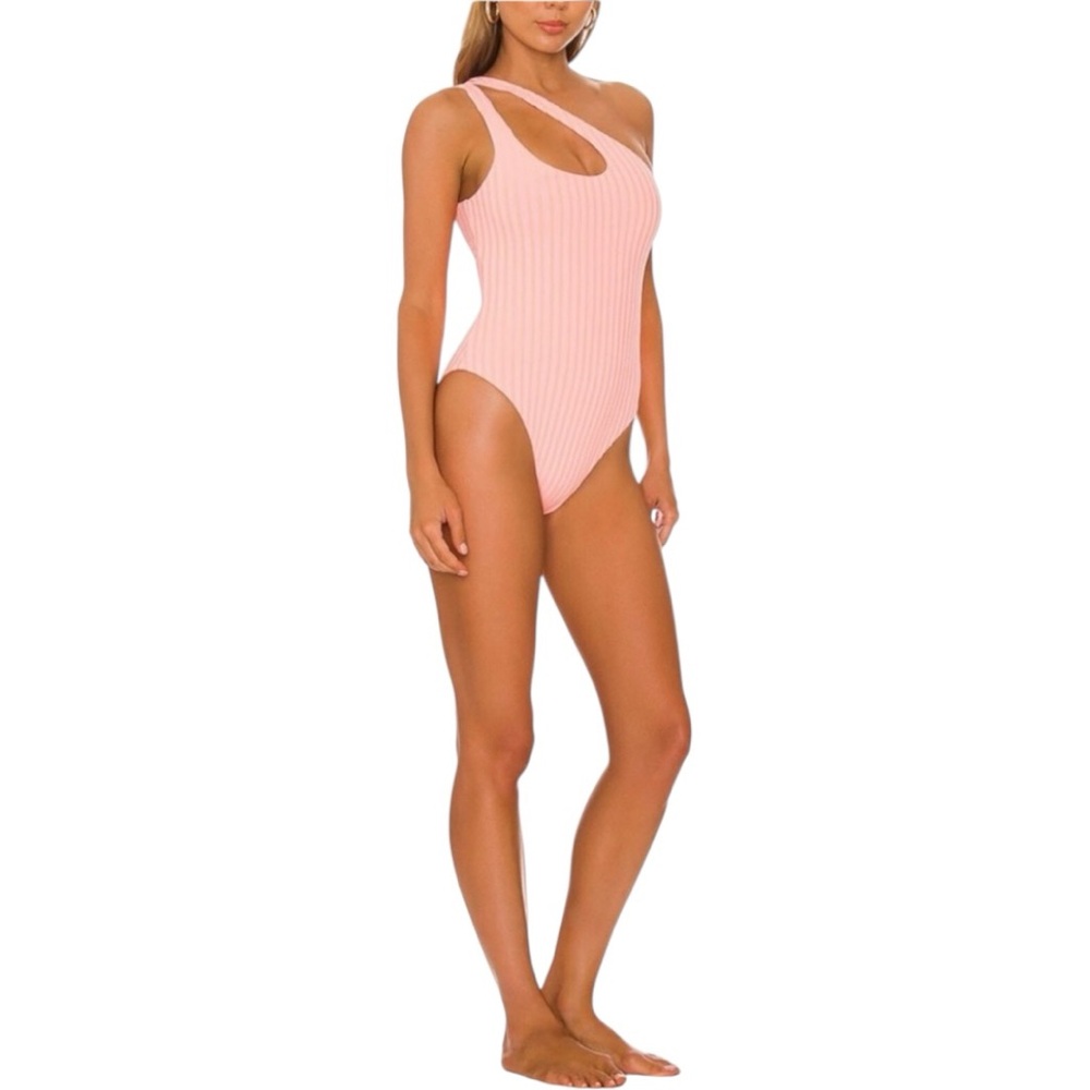 NWT L*Space Phoebe One Shoulder Striped One Piece Swim Suit Pink Size XS